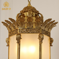 Bijouterie Cour royale européenne sculpture à la main corps de lampe en cuivre salle à manger lanterne suspension en laiton lustre suspendu