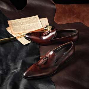 Zapatos de vestir para hombre de cuero de grano completo, hechos a mano, de alta calidad, resistentes al agua y duraderos, ideales para bodas y uso en la oficina. - Product Image 1