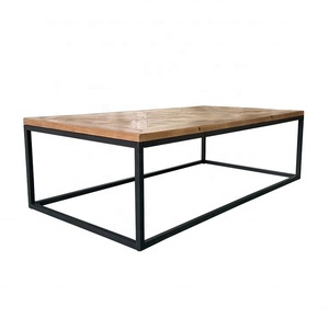 Mesa auxiliar de centro de té con marco de metal negro de madera de pino rústico reciclado industrial moderno E10 - Product Image 2