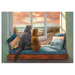 Jamais Moment Diamant Peinture Amoureux des Chats à Fenêtre Oreiller Illustrations 3F1057