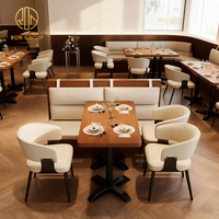 Sièges de banquette incurvés en cuir en forme de L modernes, cadre en bois, table de restaurant de restauration rapide, café, avec chaises, canapé, meubles
