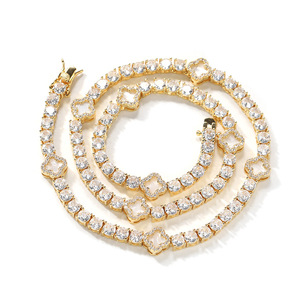 Elegante collar de cadena de tenis de trébol para mujer, joyería de moda chapada en oro con material de cobre de circón, colección de verano - Product Image 2