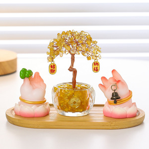 Figura de Resina con Cristal Amarillo en Forma de Mano de Buda y Árbol de Granada, Decoración para el Hogar, Regalo para la Buena Fortuna y la Prosperidad - Product Image 2