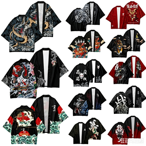 Vente en gros démon imprimé samouraï chemise traditionnelle Haori Kimono femmes hommes japonais Anime Streetwear Cardigan <span class=keywords><strong>Yukata</strong></span> Cosplay - Product Image 1