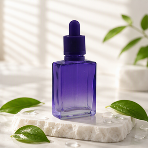 Botellas de Vidrio Rectangulares Moradas de 30 ml con Gotero y Tapa de Bambú para Aceites Esenciales, Superficie Estampada en Caliente, Sin Difusor de Varillas - Product Image 1
