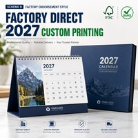 Calendrier de table en papier 2027, planificateur annuel personnalisé, impression UV pour cadeau d'entreprise, haute qualité, directement de l'usine, avec horloge