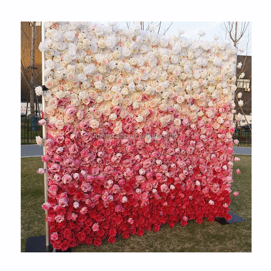 Event Photography Roll Up Fabric Artificial Gradient Rainbow Flower Wall Wedding Backdrop Floral Party Decor