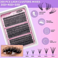 300 Cils individuels en grappe, Courbure C/D 0.07D 10-18mm, Effet naturel, Faits à la main, Extensions de cils DIY effet volume et effet plumeux