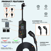 Chargeur de véhicule électrique portable EVSE 3,5 kW avec écran LCD intelligent, courant réglable 16A, prise Schuko de type 2, norme européenne