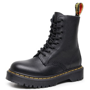 Botas de Motocicleta de Invierno con Plataforma de Cuero Vacuno, 8 Agujeros, Cierre Lateral, Punta Redonda y Tacón Grueso para Mujer y Hombre - Product Image 1