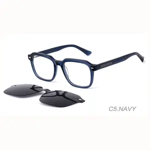 Nearsighted Glasses 2 In 1 Magnet Eyeglasses Frames Interchange Lenses Sunglass Acetate Magnetic Polarized Clip On Glasses