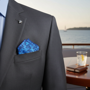 Navy Blue Ocean Themed 3D Digital Printed Cotton Poplin Pocket <b>Square</b> - Product Image 3