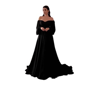 Vestido de noche largo con hombros descubiertos, cintura imperio, color sólido, transpirable, para eventos formales. - Product Image 5