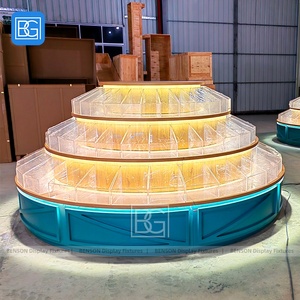 Özel ticari bakkal şeker toplu ekran yuvarlak katmanlı akrilik Bin vitrin merkezi perakende kat ada standı - Product Image 3