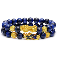 Lot de 2 bracelets porte-bonheur Feng Shui en pierre naturelle œil de tigre, énergie curative, charme Pixiu Dragon, bracelet de richesse pour hommes