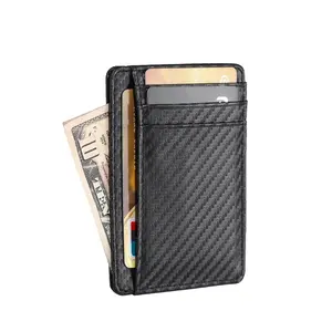 Minimalist Slim Smart RFID Blocking Carbon Fiber Leather Men Credit Card Holders