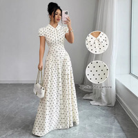 Robe longue élégante pour femme, style vintage à pois, manches bouffantes, col rabattu, coupe trapèze, taille haute, décontractée pour le quotidien