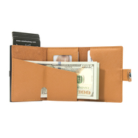 Dompet Kartu Kredit Kulit Saffiano Slim OEM Khusus dengan Kantong Depan dan Fitur RFID Blocking