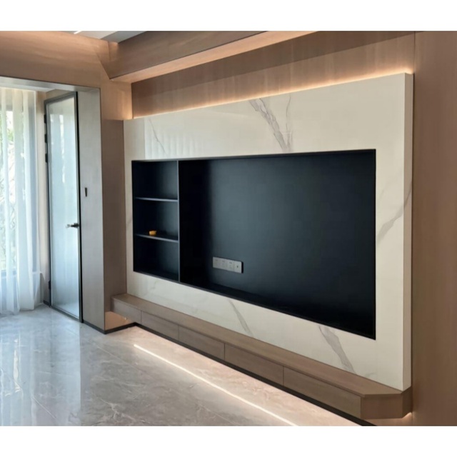 Customized Luxury Wall Unit Tv Cabinet Solid Aluminum Shelves Metal Display Cabinet for Living Room