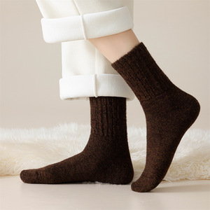 Merino <b>Wool</b> <b>Socks</b> Women Mid Calf Thickened Warm Winter Fleece Lined Solid Color Regular Casual <b>Socks</b> - Product Image 3