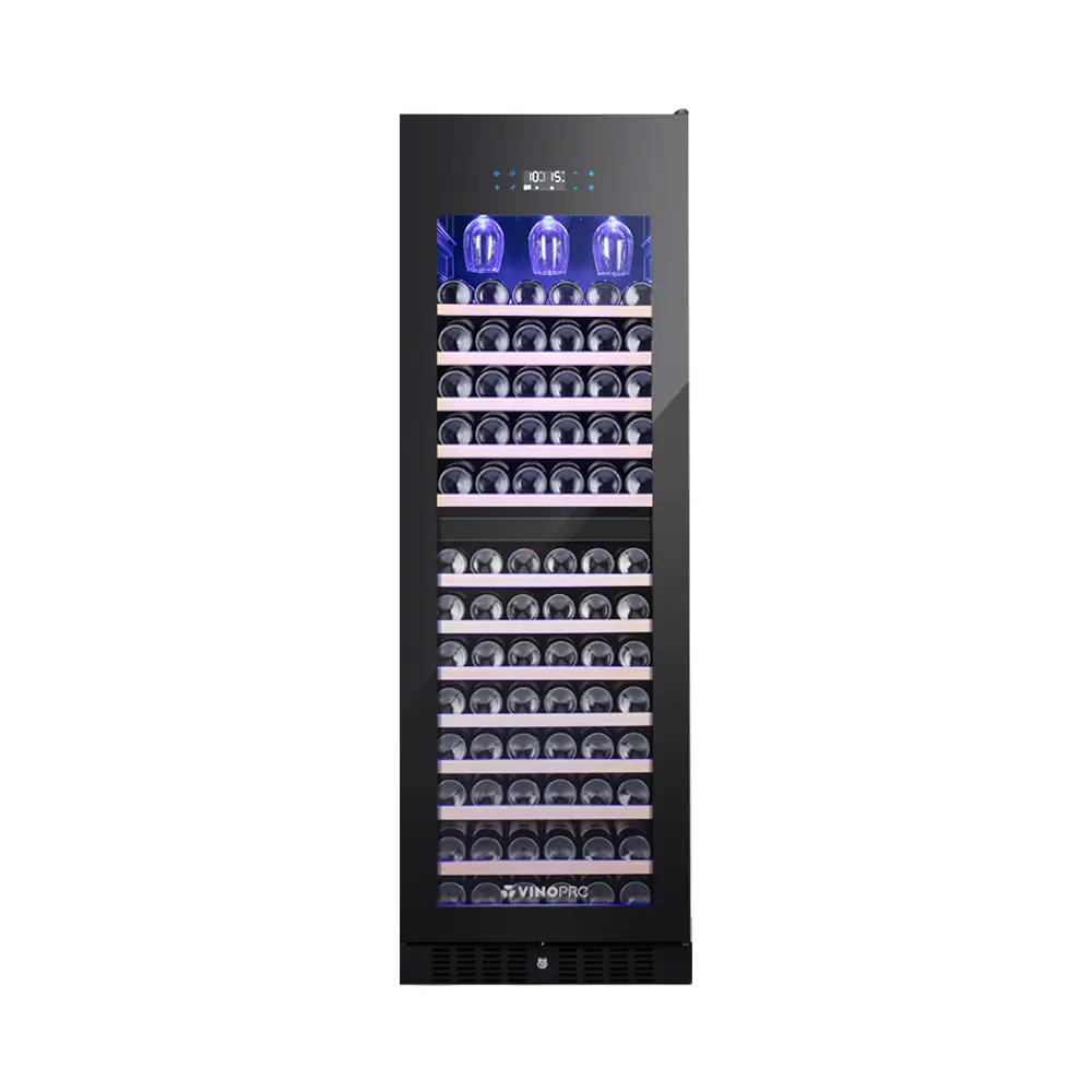 Vinopro 사용자 정의 상업용 168 병 와인 냉장고 컴프레서 428L 듀얼 존 와인 냉장고 쿨러 내장