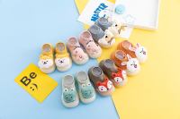 Chaussons bébé en tricot beige avec visage de renard en peluche 3D, respirants, souples, semelle antidérapante en TPE, pour premiers pas, vente en gros