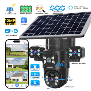 Hongnaer 12MP 2.4G 5g wifi6 không dây năng lượng mặt trời điện <span class=keywords><strong>PTZ</strong></span> máy ảnh eseecloud 3 ống kính ngoài trời <span class=keywords><strong>wifi</strong></span> an ninh 4G Sim Thẻ CCTV năng lượng mặt trời máy ảnh - Product Image 1