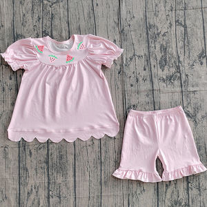 Précommande MOQ 5 – Nouveaux ensembles tendance pour filles : tenues d'été à imprimé floral et bords festonnés pour sœurs, en coton biologique doux – Vente en gros - Product Image 1