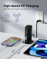 Chargeur rapide multi-ports PD avec matériau ignifuge pour utilisation sur ordinateur de bureau, prend en charge les écouteurs et plusieurs appareils