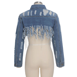 Vendita calda Jeans <span class=keywords><strong>giacca</strong></span> cappotto signore nappe azzurre bottone lavato giacche di Jeans Casual da <span class=keywords><strong>donna</strong></span> corte - Product Image 6