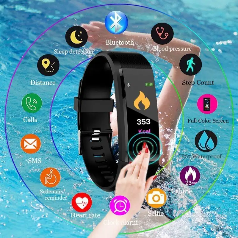 ID 115 Plus Fitness Tracker Activity Health Smart Bracelet Waterproof Smart Watch Wristband Heart Rate Sleep Monitor