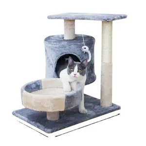 Кошачье дерево для маленькой плюшевой башни с большой кошачьей кондоминиутом, глубокий гамак и сизаль кошачья Когтеточка для котят