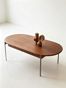 Mid-Century Modern Oval Wooden <b>Coffee</b> <b>Table</b> with Metal Legs & Hidden Drawer for Living Room - Product Image 6