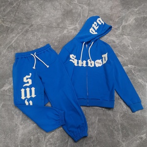 Custom Breathable 500 Gsm Applique Patch <b>Embroidery</b> Winter Jogger Tracksuits Acid Wash Sun Faded Flared Hoodie Sweatpants <b>Set</b> - Product Image 1