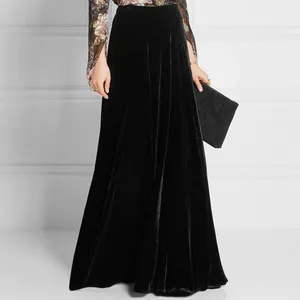 2023 S-5XL Fashion Long Maxi A-line Skirts For Women Elastic Waist Autumn And Winter Velour Velvet Black Skirt