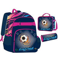 Wasserdichter Unisex-Rucksack 16 Zoll, personalisierter Fußball-Fan-Print-Rucksack, 3-teiliges Set für Kinder, Schultasche mit Lunchbag & Federmäppchen