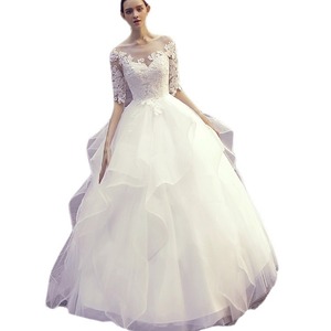 White Ball Gown Wedding Dress Sweetheart Neckline Tulle Empire Waist Floor Length Long Sleeve Bridal Dress - Product Image 4