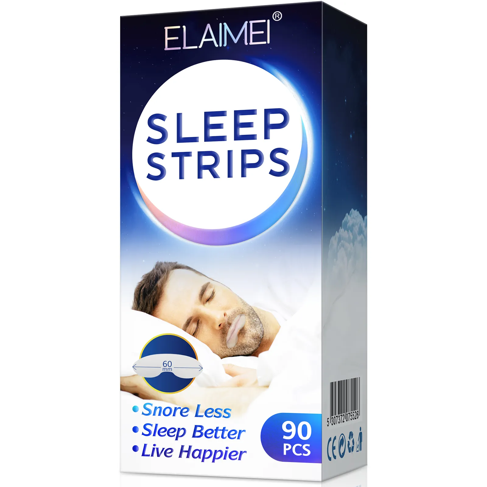 ELAIMEI แถบคาดปากเพื่อการนอนหลับคุณภาพสูง,เทปปากช่วยเพิ่มการนอนหลับบรรเทาอาการนอนกรนจำนวน90ชิ้น