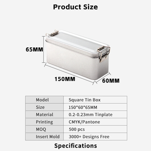 Scatola Quadrata in Latta con Chiusura a Scatto 150x60x65MM per Biscotti Croccanti a Fiocco di Neve e Biscotti al Mirtillo Rosso - Certificazione FDA ISO9001, Produzione OEM Personalizzata, MOQ 500 Pezzi - Product Image 4