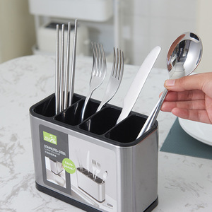 Stainless Steel Cutlery Organizer With 4 Compartments For Knife Fork Spoon Chopstick Storage Kitchen Minimalist Design - Product Image 1