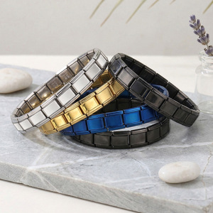 Bracelet modulaire en acier inoxydable, design géométrique, bijoux de mode unisexe, base de bracelet DIY, large format - Product Image 1
