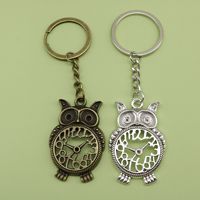 Baykuş Saat Anahtarlığı, 7x30mm, Hediyelik Metal Vintage Çanta Süsü, Antik Bronz ve Gümüş