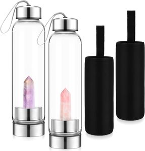Wholesale Gemstone Custom Durable Glass Stainless Steel Bamboo Crystal Energy Water Bottle With Quartz - Product Image 1