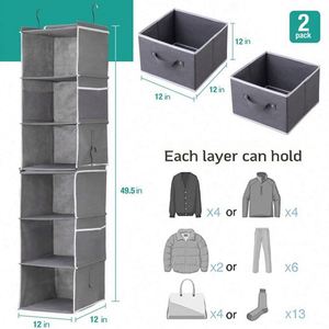 Organizador de Armario Colgante con 6 Estantes Plegables de Tela No Tejida, Ahorra Espacio, Fácil de Usar, para Suéteres, Ropa, Bolsos y Zapatos - Product Image 2