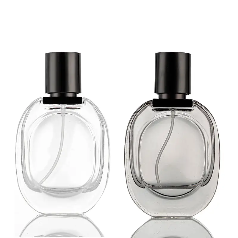 Flache runde Parfümflasche 30 ml Sprühflasche mit Schraubdeckel Sprühbehälter gefrostete schwarze leere Glasflasche