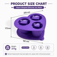 Moule à glaçons en silicone à 3 cavités avec couvercle, compatible avec les gobelets Stanley, en forme de cœur, bac à glaçons réutilisable, 3 tailles