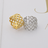 Bague ouverte ajustable en or 14 carats style français, creuse et à motif en X, pour femme, en acier inoxydable, bijou tendance et polyvalent