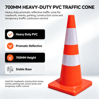 Cône de signalisation routière en PVC robuste de 700 mm, haute visibilité, réfléchissant prismatique, pour travaux routiers et événements, vente en gros