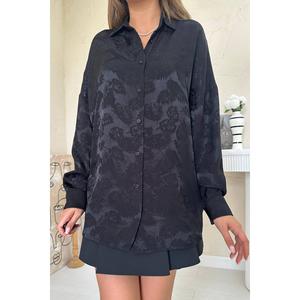 Elegante Camisa Negra de Satén para Mujer, Estilo Chinoiserie, con Botones, para Uso Diario - Product Image 1