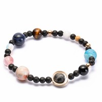 Bracelet Système Solaire Huit Planètes, Pierres Naturelles, Galaxie Univers, Bracelet Tressé Ajustable Perlé pour Hommes et Femmes